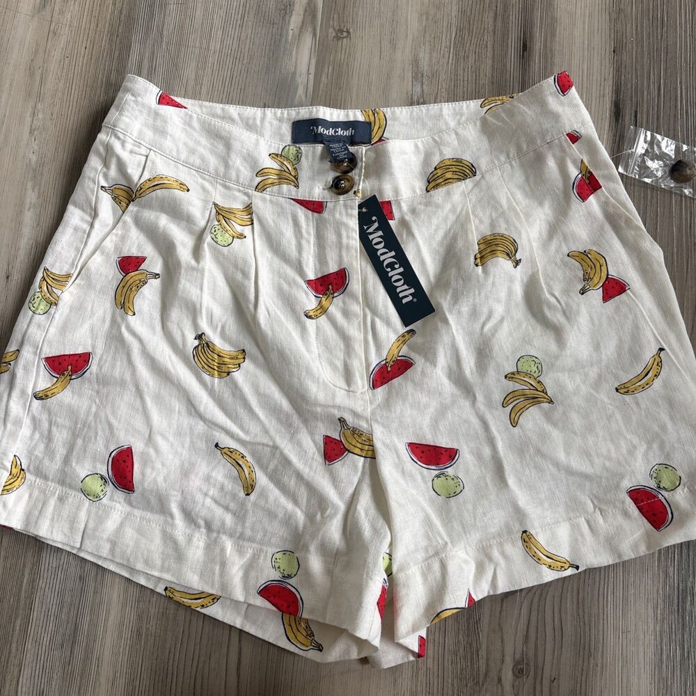 NWT Modcloth Fruit Summer Linen Artsy Preppy Summer Cottage Coastal Shorts 8